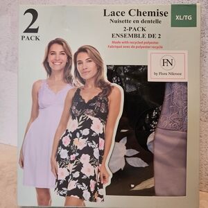 Flora Nikrooz Size M Mauve and Black Floral 2 Pack of Lace Chemises